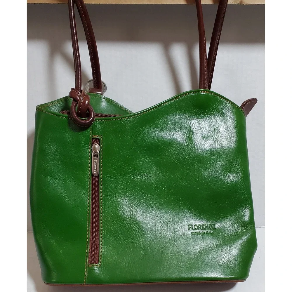 Florence Made In Italy Green Leather Convertible Backpack Shoulder Bag new - Picture 13 of 16